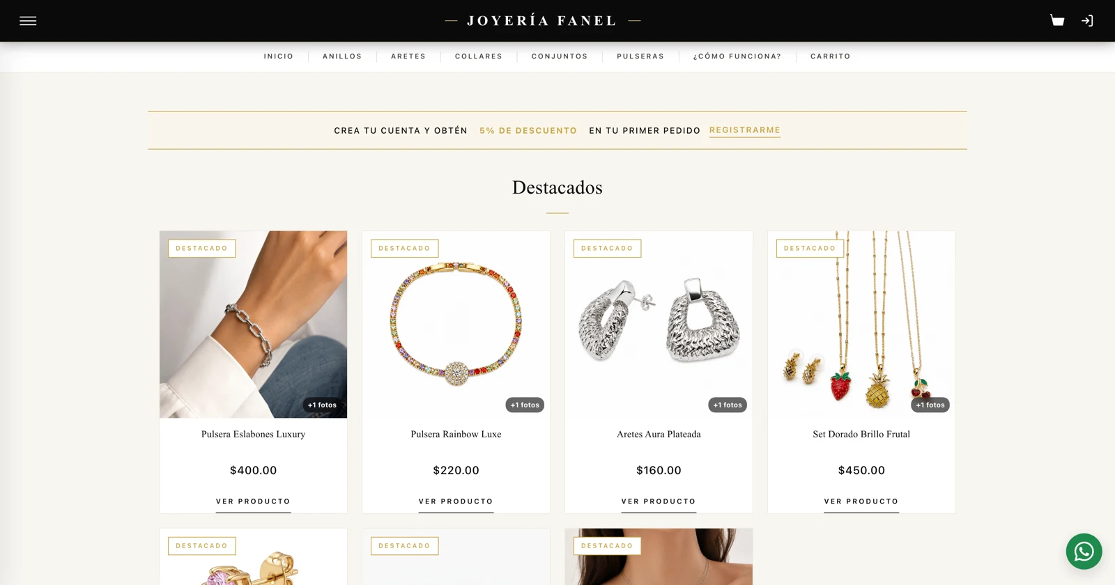 Vista de la tienda en línea Joyería Fanel